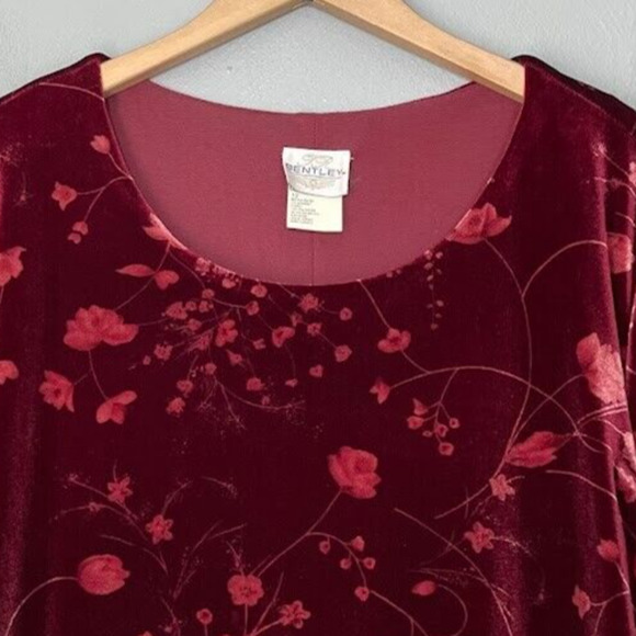 Vintage Bentley Dress Size 12 Burgundy Floral Velvet Layered Regency Holiday - Picture 3 of 10